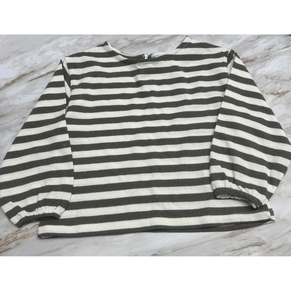 Zara‎ Girls Size 4-5 Cream White Green Striped Top Sweater